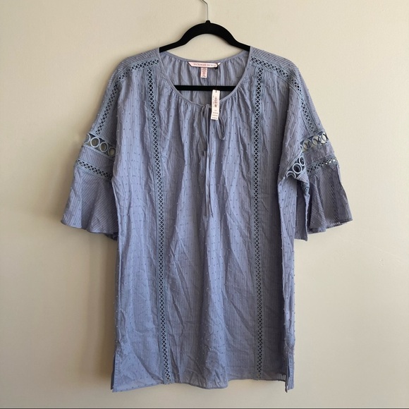 NWT Victoria Secret Blue Eyelet Lace Cotton Tunic S/P - Picture 1 of 6